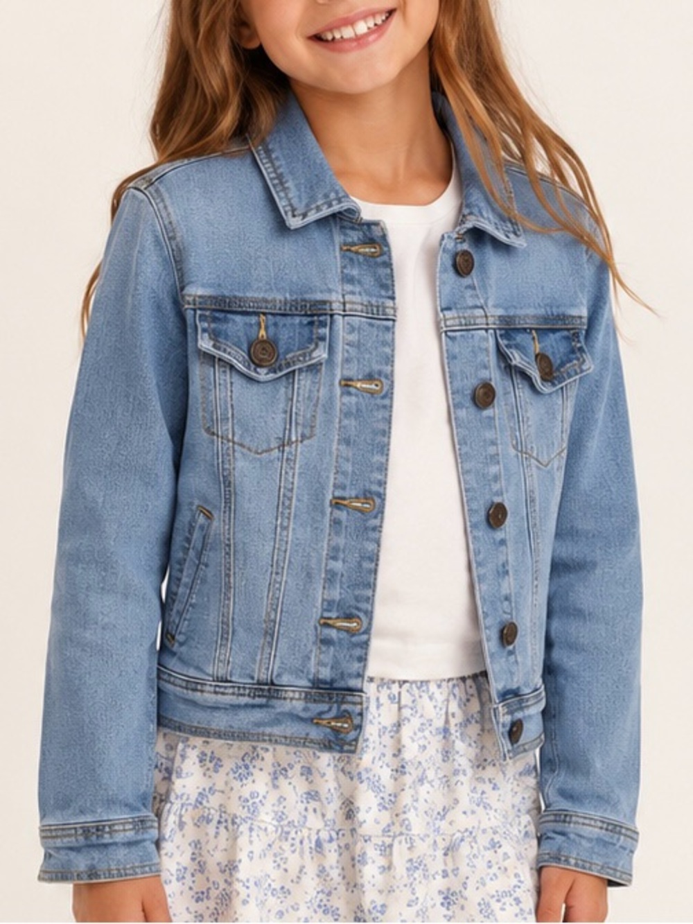 Cat & Jack Girls Denim Jean Jacket Light Wash Stretch Size S 6/6X